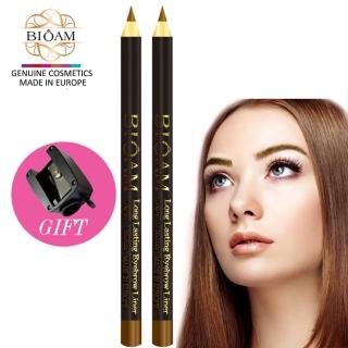 【美國BIOAM佰歐安】天長地久防水立體美眉筆附眉刷 歐洲製(02淺咖啡1.2g兩入組加贈韓國削筆器)
