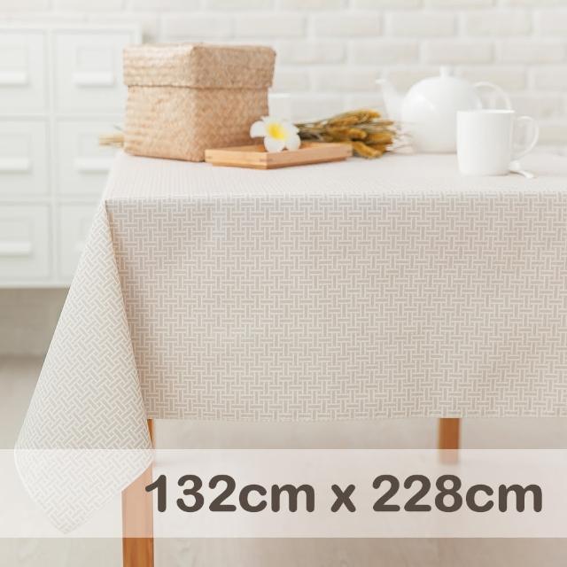 【CasaBella 美麗家居】防水桌巾 米白編織紋 132x228cm