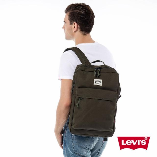 【Levis】男款經典雙馬車標誌印花軍綠色後背包