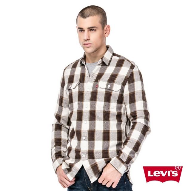 【Levis】男款純棉紅棕條紋長袖襯衫
