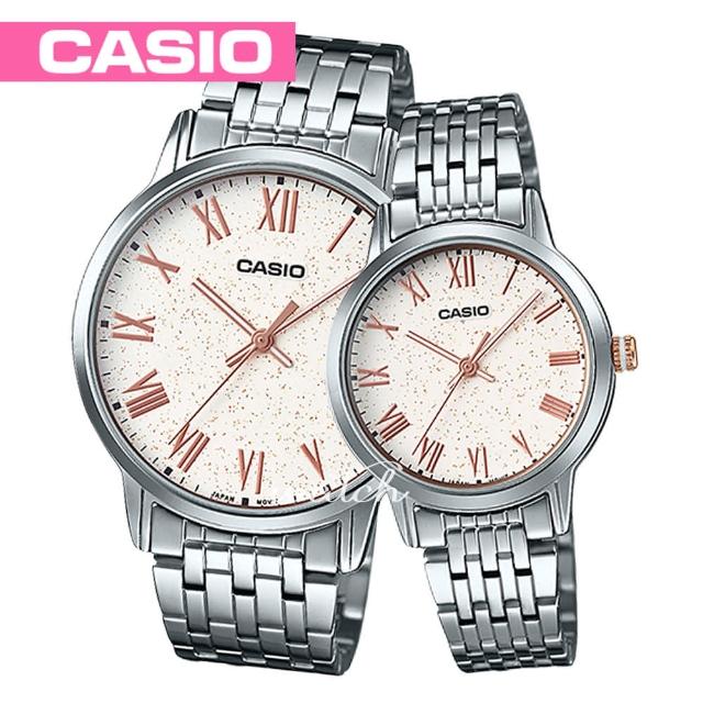 【CASIO 卡西歐 對錶系列】不鏽鋼錶帶_羅馬數字_浪漫情人對錶(MTP-TW100D+LTP-TW100D)