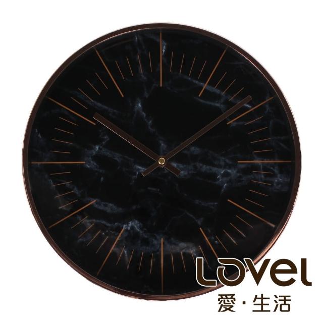 【LOVEL】30cm大理石玫瑰金框靜音壁掛時鐘-黑(MP721-BK)