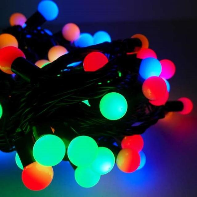 【聖誕裝飾品特賣】聖誕燈100燈LED圓球珍珠燈串(插電式-彩色光黑線- 附控制器跳機 高亮度又省電)
