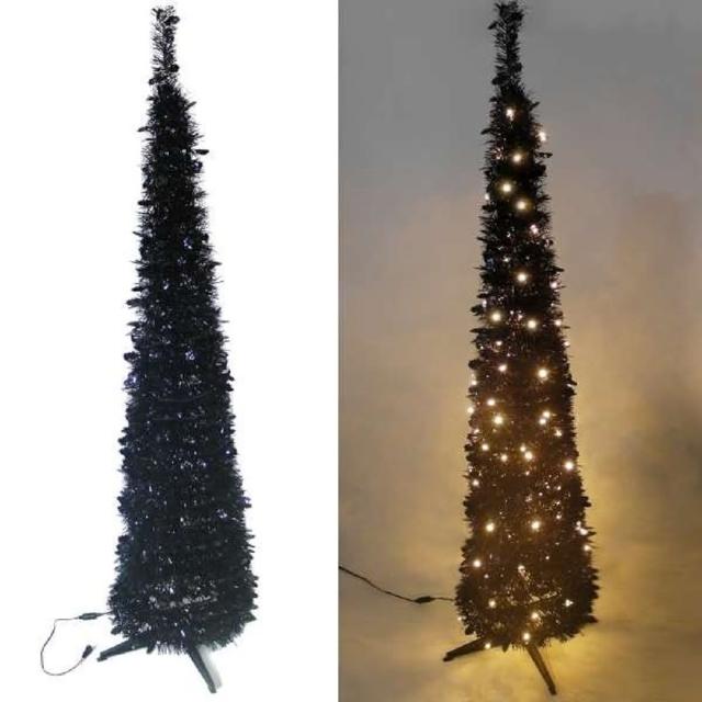 【聖誕裝飾品特賣】6尺-6呎 180cm 彈簧摺疊黑色哈利葉瘦型鉛筆樹聖誕樹(LED100燈暖白光一串)