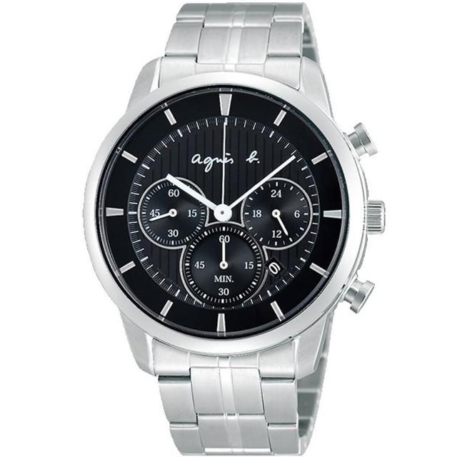 【agnes b.】三眼計時太陽能不鏽鋼腕錶(40mm/BU8009P1/V175-0CE0S)