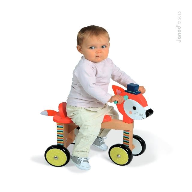 【法國Janod】經典設計木玩-寶寶小狐滑車