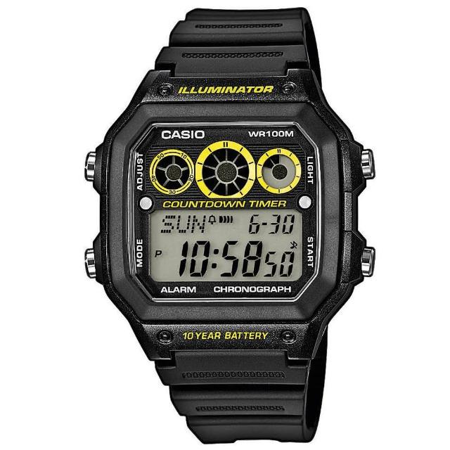 【CASIO】十年電池數位錶-黑X黃(AE-1300WH-1A)