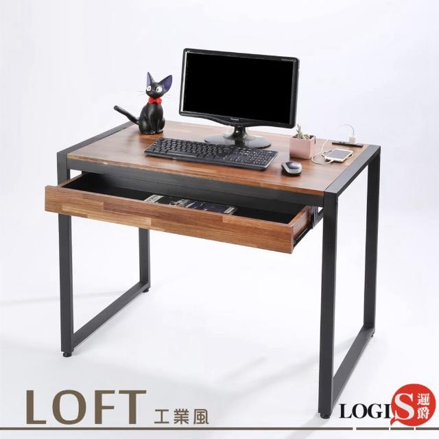 【LOGIS】木紋鋼鐵極簡時尚工業風工作桌 MK-98