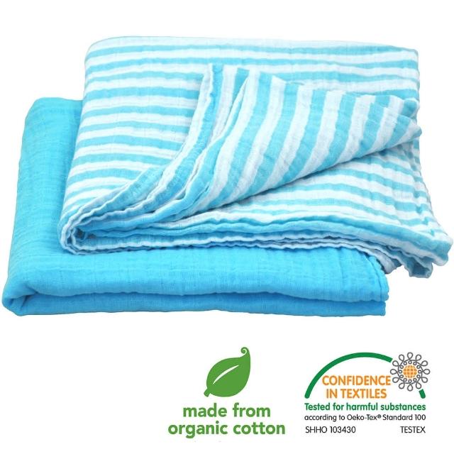【美國 green sprouts】有機棉細紗包巾2入組_水藍組(GS334190-2)