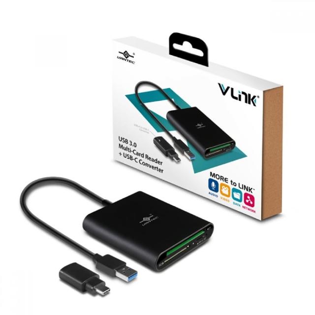 【Vantec 凡達克】VLink USB 3.0 多功能TypeA+Type-C轉接頭讀卡機(UGT-CR970-BK)