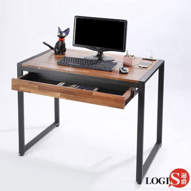 【LOGIS】LOGIS 木紋鋼鐵極簡時尚工業風工作桌(大抽屜 學習桌 電腦桌 辦公桌 書桌 主管桌 餐桌)