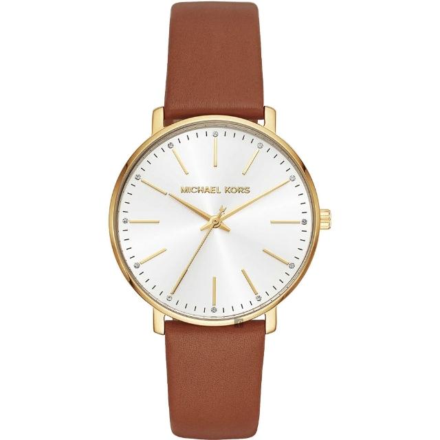 【Michael Kors】Pyper 紐約時尚女錶-銀x金框x咖啡色錶帶/38mm(MK2740)