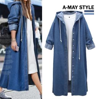 【Amay Style 艾美時尚】率性長版牛仔連帽外套(兩色.預購)  Amay Style 艾美時尚