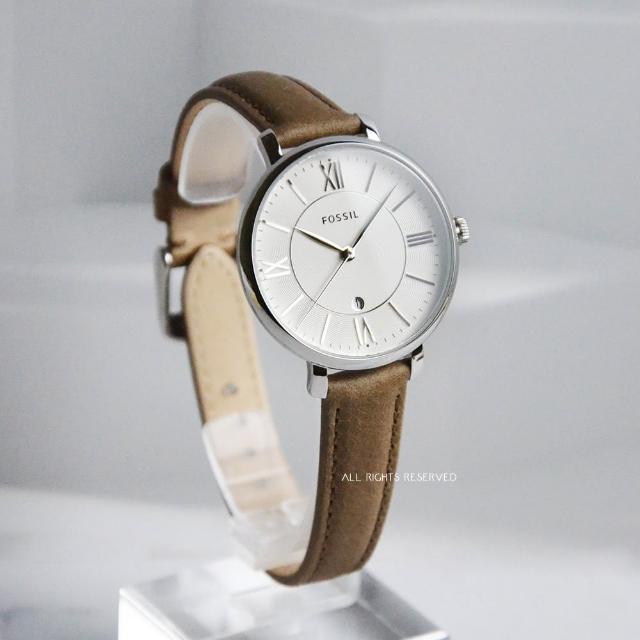 【FOSSIL】甜美優雅時尚 銀殼 白面 咖啡色皮革腕錶(ES3708)