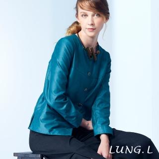 【LUNG.L 林佳樺】LK50C#琉璃綠圓領二側開叉長袖外套(女裝)  LUNG.L 林佳樺