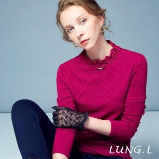 【LUNG.L 林佳樺】LK57A#桃紅色提花針織荷葉立領長袖上衣(女裝)  LUNG.L 林佳樺