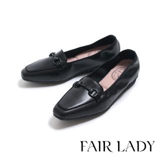 【FAIR LADY】我的旅行日記-通勤版 經典馬銜釦純色皮革平底鞋(黑、502476)  FAIR LADY