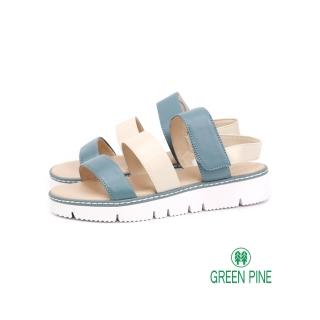 【GREEN PINE】一字寬版鞋帶撞色涼鞋(灰藍色)  GREEN PINE