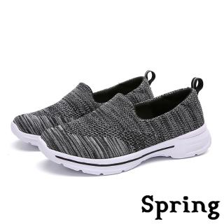 【SPRING】時尚拼色飛織舒適軟底超輕量時尚休閒樂福鞋(灰) 推薦  SPRING