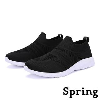 【SPRING】多重飛織拼接透氣網眼超彈力輕量舒適休閒鞋(黑)  SPRING