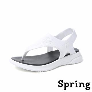 【SPRING】超輕量彈力飛織經典夾腳造型平底休閒涼鞋(白) 推薦  SPRING