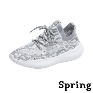 【SPRING】時尚撞色水波紋透氣彈力飛織個性休閒鞋(灰)評價推薦  SPRING