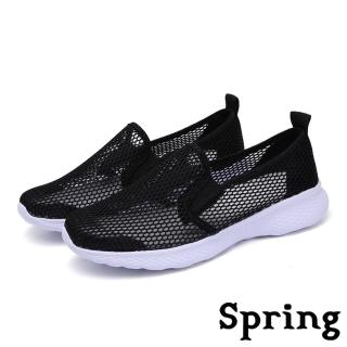 【SPRING】透氣縷空蜂窩網布超輕量舒適休閒鞋(黑)評價推薦  SPRING