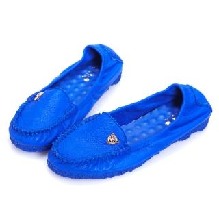 【G.Ms.】金屬豹頭飾釦全真皮莫卡辛鞋(藍色)  G.Ms.