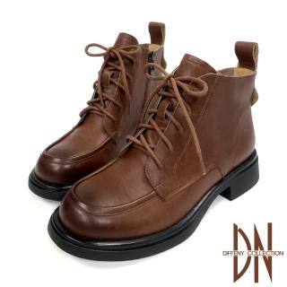 【DN】短靴_真皮擦色經典綁帶造型側拉鍊短靴(咖) 推薦  DN