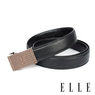 【ELLE HOMME】品牌自動扣皮帶-黑-金色水平底線大E款  ELLE HOMME