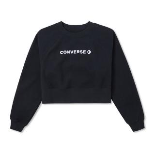 【CONVERSE品牌旗艦店】STRIP WORDMARK CREW 圓領套頭衫 女 黑色(10023978-A01)  CONVERSE