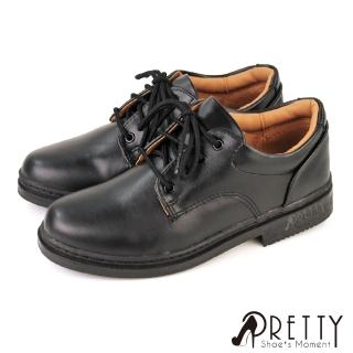 【Pretty】女款台灣製素面綁帶標準型學生鞋/學生皮鞋(黑色) 推薦  Pretty