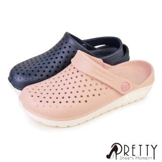 【Pretty】女款台灣製輕量防水洞洞鞋 雨鞋 半拖鞋 布希鞋 水鞋(粉紅、藍色)  Pretty