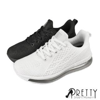 【Pretty】女 運動休閒鞋 全氣墊 彈力 吸震(白色、黑色)  Pretty