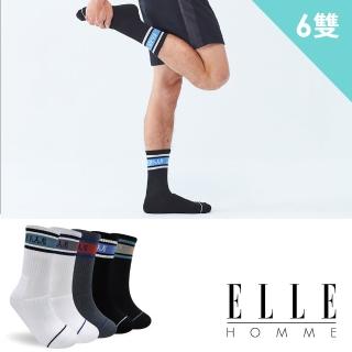 【ELLE HOMME】英倫條紋全方位機能運動襪6雙組(男襪/禦寒/運動襪/長襪/登山健行)  ELLE HOMME