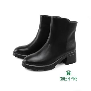 【GREEN PINE】個性造型牛皮中跟短靴 黑色(00187311)折扣推薦  GREEN PINE