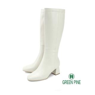 【GREEN PINE】長腿姊姊方頭真皮及膝靴 米色(00862342)折扣推薦  GREEN PINE