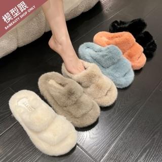 【baibeauty 白鳥麗子】舒適素色雙帶毛毛楔型拖鞋(35-42全尺碼 居家外出兩穿)評價推薦  baibeauty 白鳥麗子