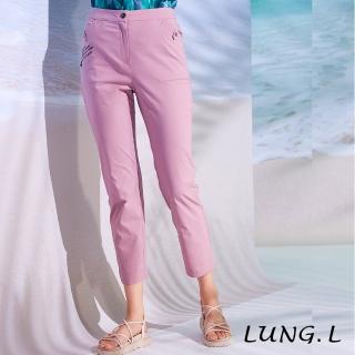 【LUNG.L 林佳樺】LM14E#粉色英文字圖案冰涼紗休閒九分褲(女裝)  LUNG.L 林佳樺