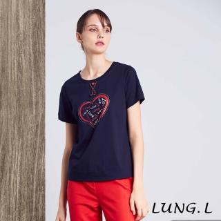 【LUNG.L 林佳樺】LM25A藍色圓領心型膠印短袖純棉T恤(女裝 棉質)  LUNG.L 林佳樺