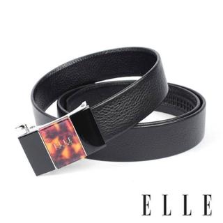 【ELLE HOMME】品牌自動扣皮帶-黑-經典火焰壓紋  ELLE HOMME