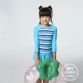 【ibella 艾貝拉】台灣製造現貨萊卡女中童條紋泳衣泳裙二件式泳裝36-66-H23702-23(XL~2L)好評推薦  ibella 艾貝拉