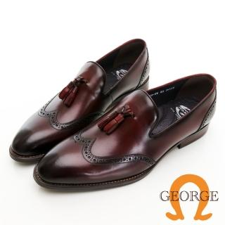 GEORGE 喬治皮鞋 Amber系列 牛皮刷色翼紋雕花流蘇樂福鞋 -酒紅315019BW61  GEORGE 喬治皮鞋