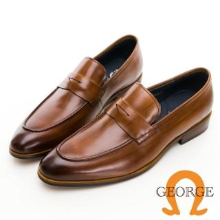 GEORGE 喬治皮鞋 Amber系列 真皮拉絲便士木跟樂福鞋 -棕315013BR24好評推薦  GEORGE 喬治皮鞋