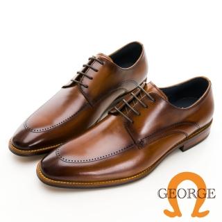 GEORGE 喬治皮鞋 Amber系列 真皮雷射印花木跟紳士鞋 -棕315012BR24好評推薦  GEORGE 喬治皮鞋