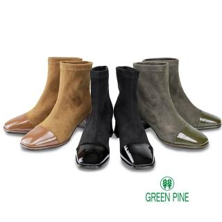 GREEN PINE 異材拼接粗跟短筒彈力襪靴(3色/ 10311591)  GREEN PINE