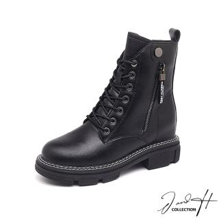 J&H collection 個性新時尚雙拉鏈真皮內增高馬丁靴(現+預 黑色)  J&H collection
