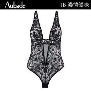 Aubade 濃情韻味植絨花卉蕾絲連身BODY 性感內衣 法國進口 女內衣(1B-黑)  Aubade