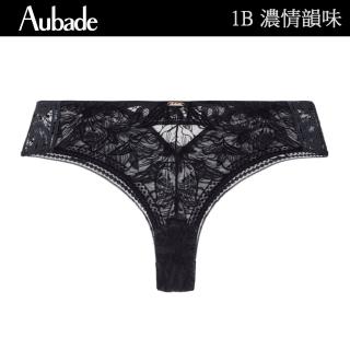 Aubade 濃情韻味植絨花卉蕾絲低腰平口褲 性感小褲 法國進口 女內褲(1B-黑)  Aubade