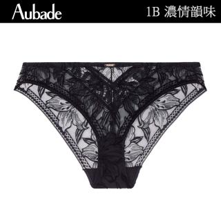 Aubade 濃情韻味植絨花卉蕾絲三角褲 性感小褲 法國進口 女內褲(1B-黑)  Aubade